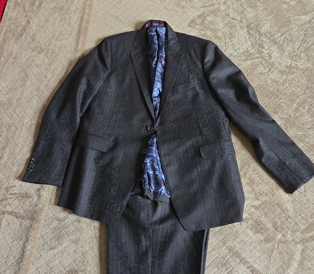 Etro Black/Charcoal Suit with Purple/Blue Patterned Lining